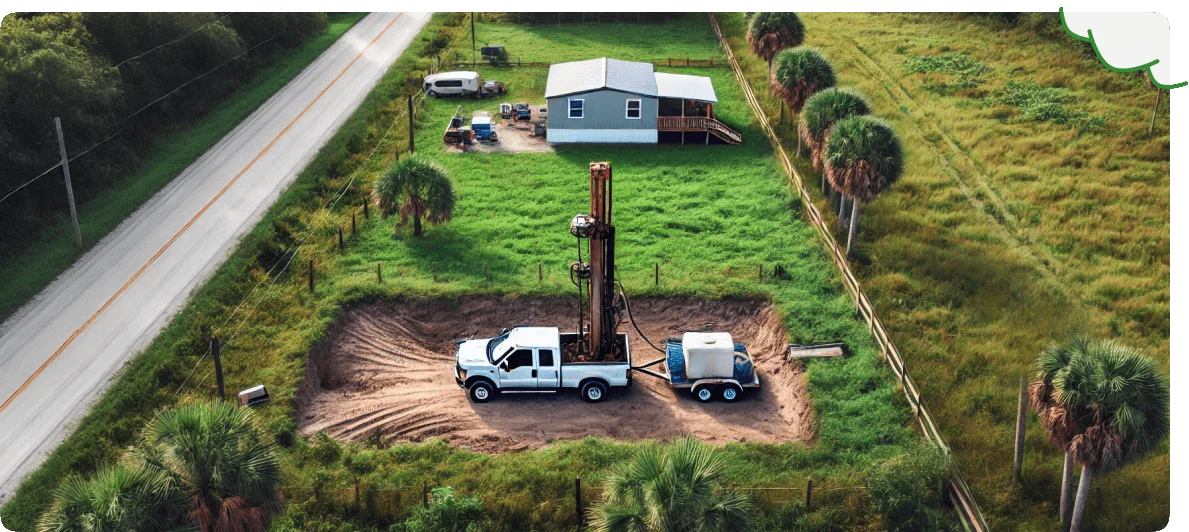 Picture of a water well rig drilling in Dade City, FL.